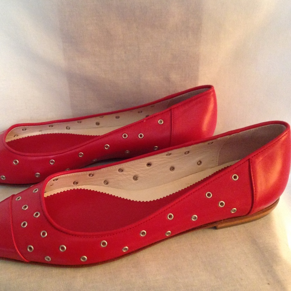 Adrienne Vittadini Red Leather Pointed Toe Flat